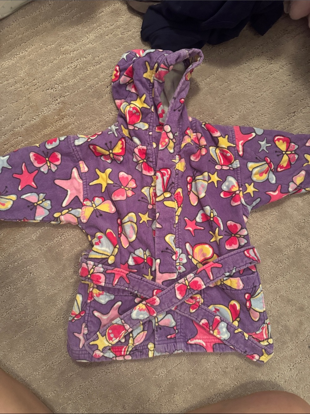 Girls' Hooded Terry Robe with Butterflies and Stars
